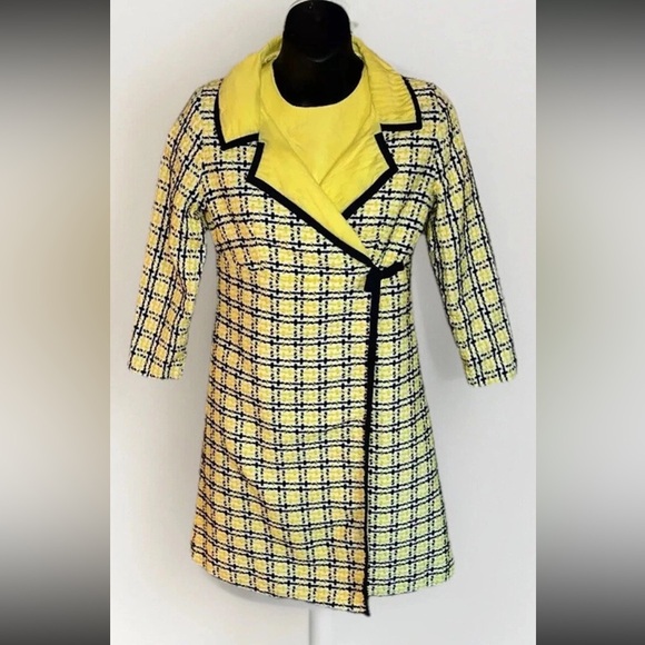 Dresses & Skirts - Vintage sheath Dress and Jacket yellow black white plaid tweed measures XS